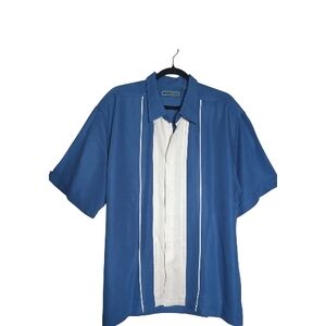 Cubavera XXL Men's Blue White Colorblock Button-Front Bowling Rockabilly Shirt